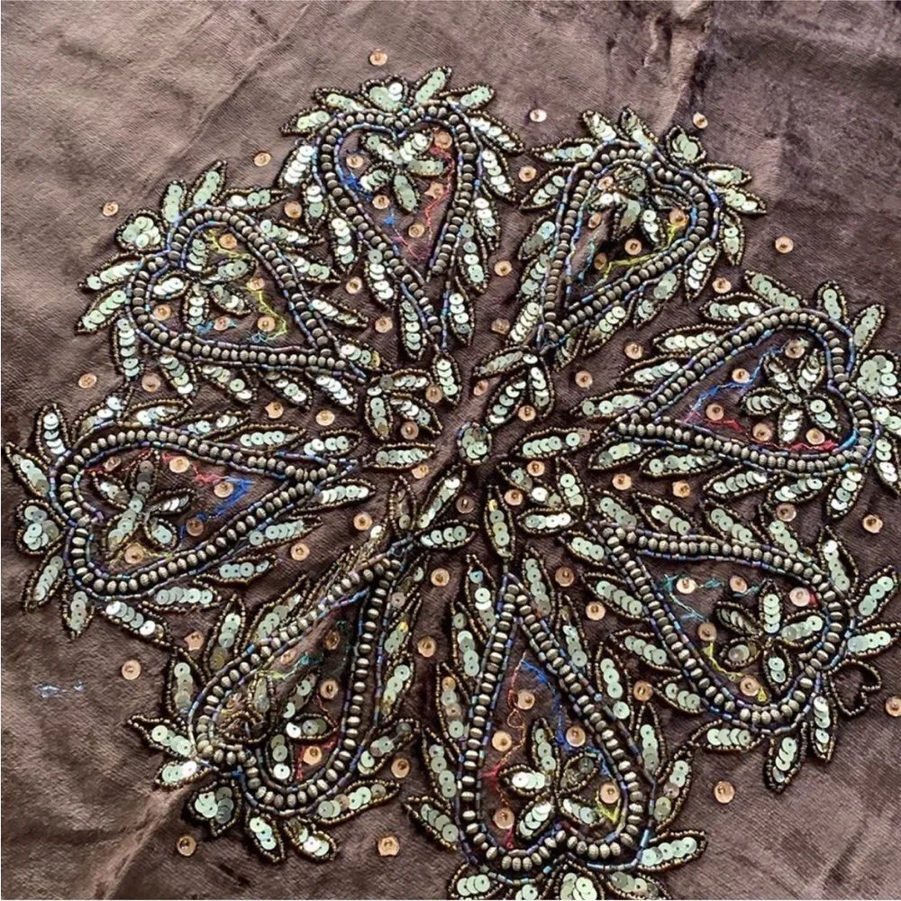 Elegant Brown Embroidered/embellished Tablecloth